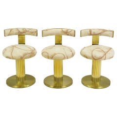 Set Three Postmodern Reeded Brass Base Low Bar Stools