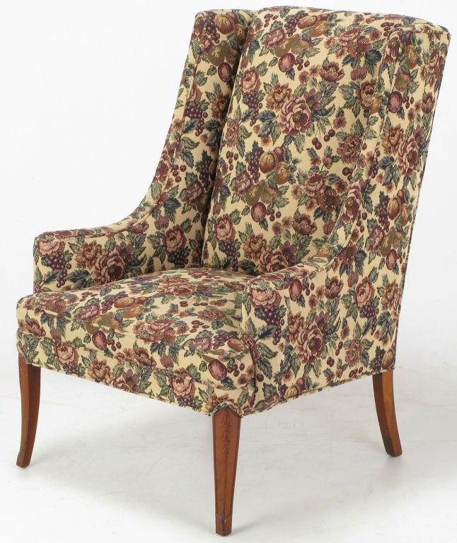 Pair Low Arm Wing Chairs In LavenderTapestry Upholstery 3
