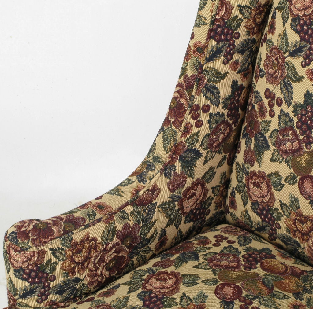 Pair Low Arm Wing Chairs In LavenderTapestry Upholstery 4