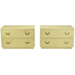 Pair John Widdicomb Goatskin Finish Lacquer Two Drawer Commodes