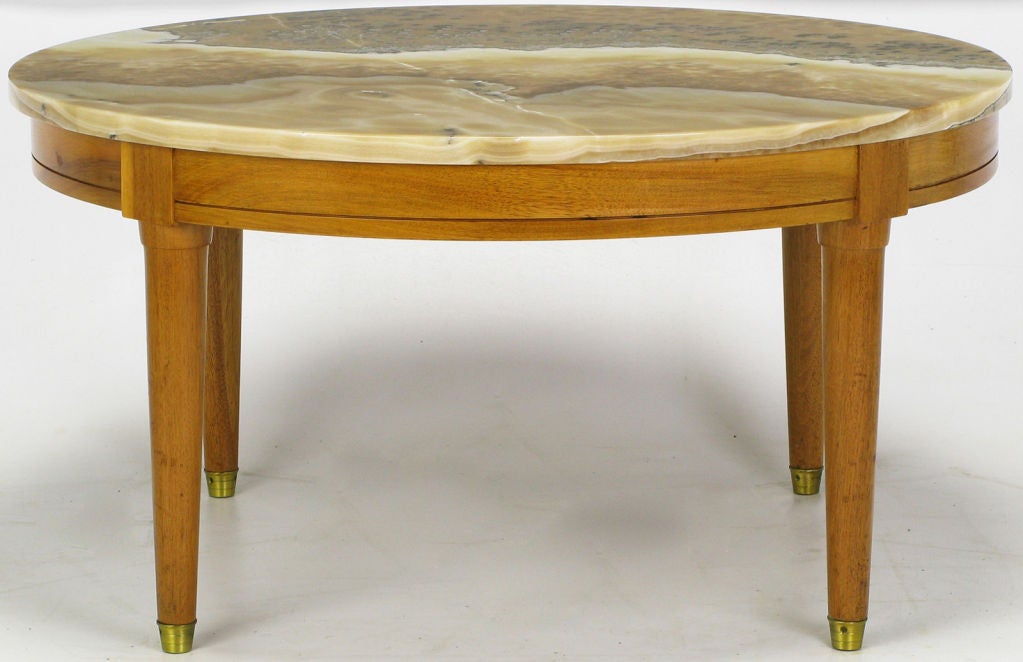 1950s Bleached Walnut Coffee Table With Onyx Top
