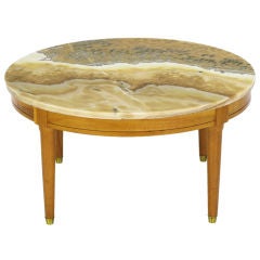 1950s Bleached Walnut Coffee Table With Onyx Top