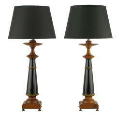 Pair Rembrandt Black Lacquered & Parcel Gilt Regency Table Lamps