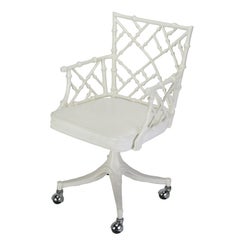 White Lacquered  Cast Aluminum Chinese Chippendale Desk Chair