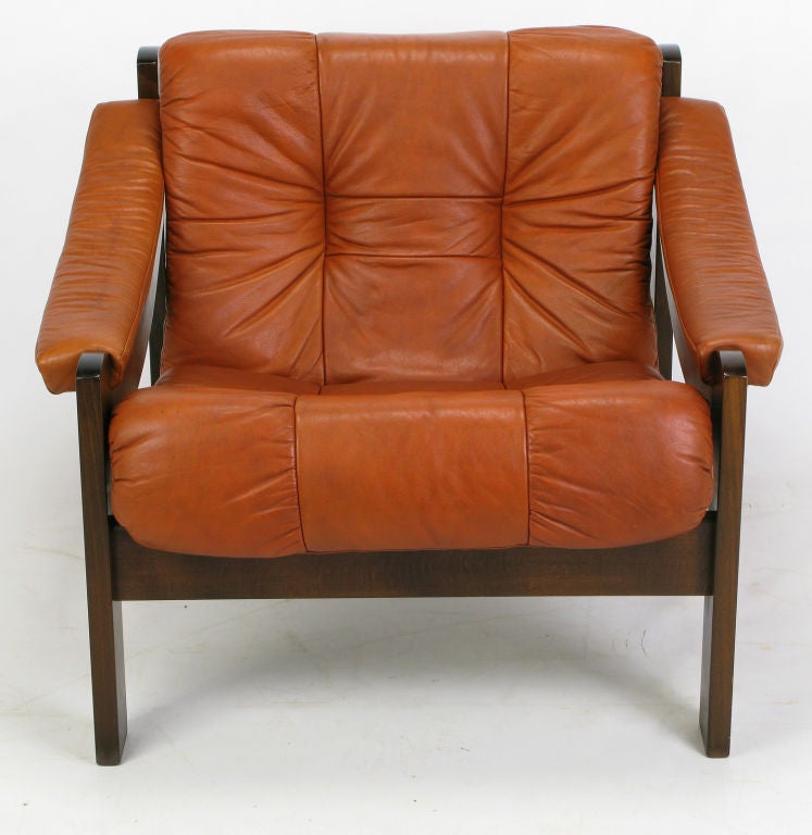 Norwegian Stranda Industri Rosewood & Pumpkin Leather Club Chair