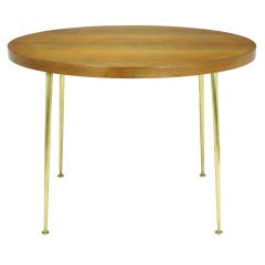 T.H. Robsjohn-Gibbings Round Walnut Dining Table With Brass Legs