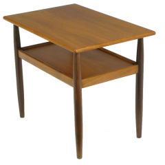 Rectangular Walnut & Teak Two-Tier End Table