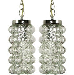 Pair Clear Murano Bubble Glass Pendant Lights
