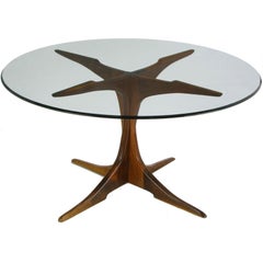 Custom X-Base Teak Wood Dining Table with Glass Top