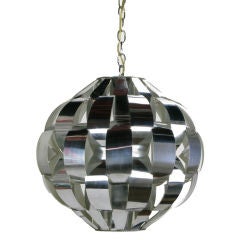 Lightolier Spherical Chrome Basket Weave Pendant Light