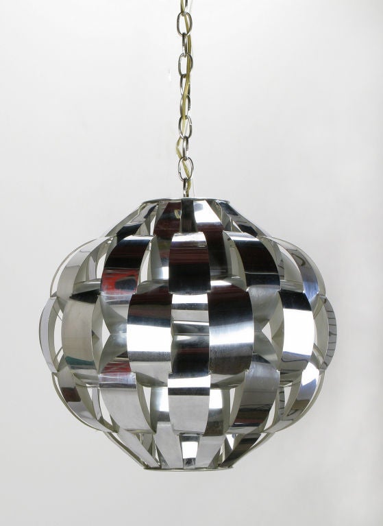 Lightolier Spherical Chrome Basket Weave Pendant Light