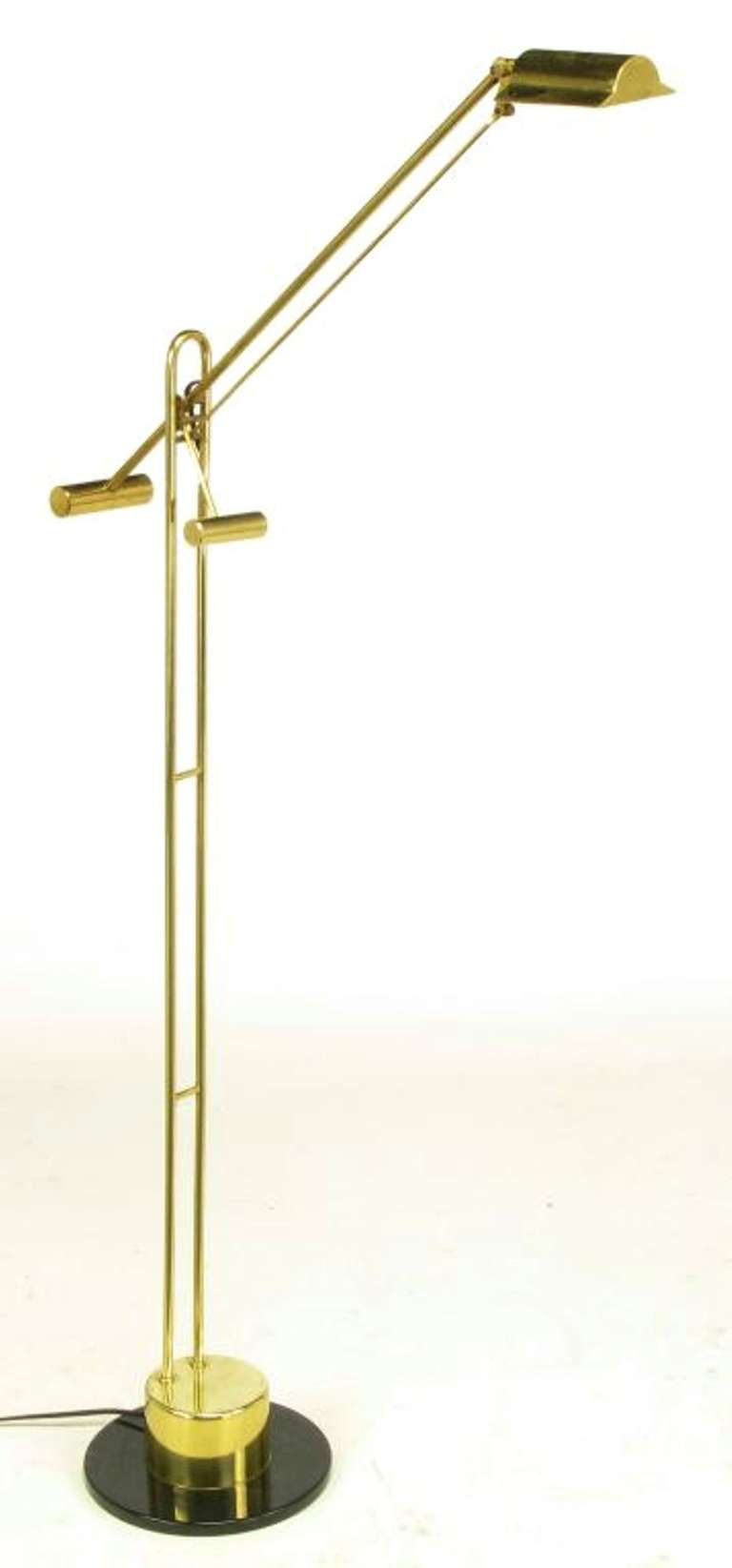 Postmodern Articulated Brass and Black Marble Floor Lamp