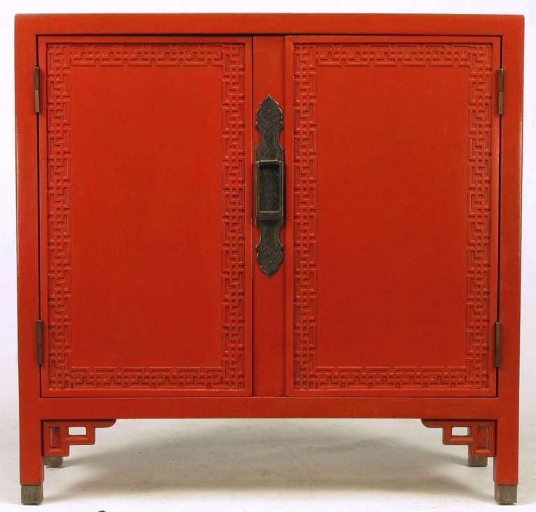 American Chinoiserie Two-Door Cinnabar Lacquered Cabinet
