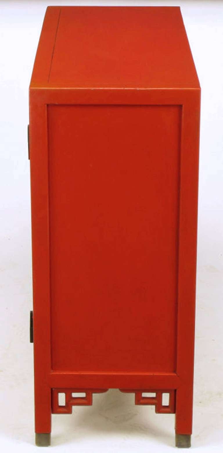 Mid-20th Century Chinoiserie Two-Door Cinnabar Lacquered Cabinet