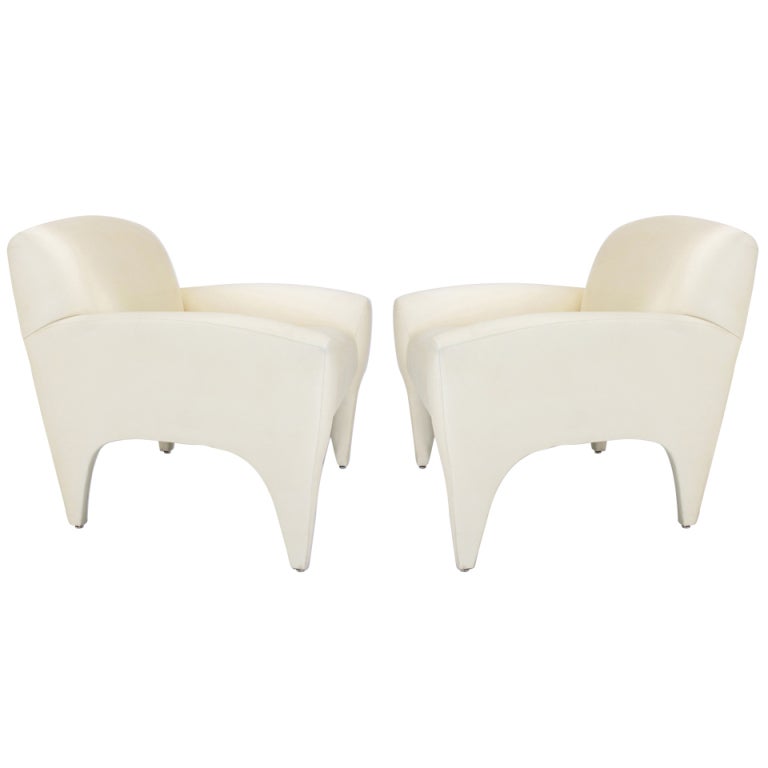 Pair of Lounge Chairs in Ivory Silk