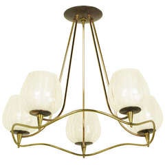 Lightolier 1950s Five-Light Brass Chandelier