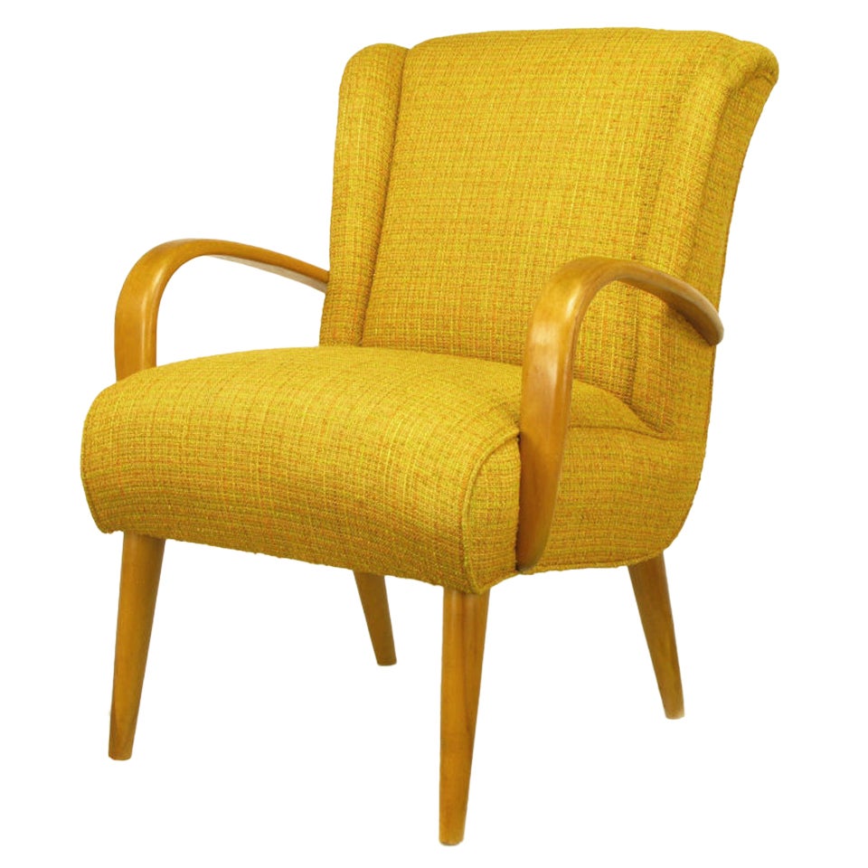 Maple Wood and Saffron Upholstered Lounge Chair, circa 1940s