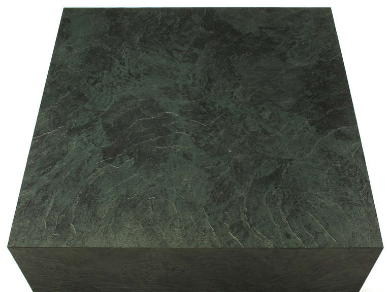 American Floating Square Coffee Table in Green and Black Slatelike Material For Sale