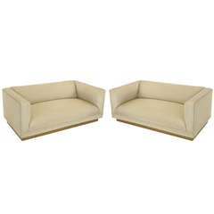 Pair of 1960's Custom Modern Tuxedo Settees with Plinth Bases