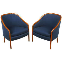 Pair of Ward Bennett Walnut and Wool Lounge Chairs 6