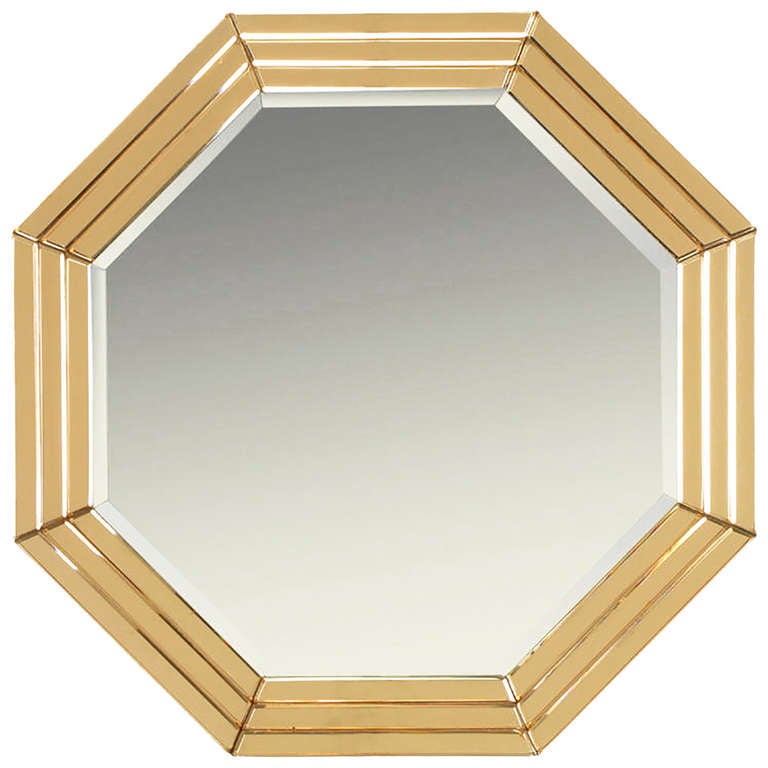 Octagonal Art Deco Peach Glazed Beveled Mirror