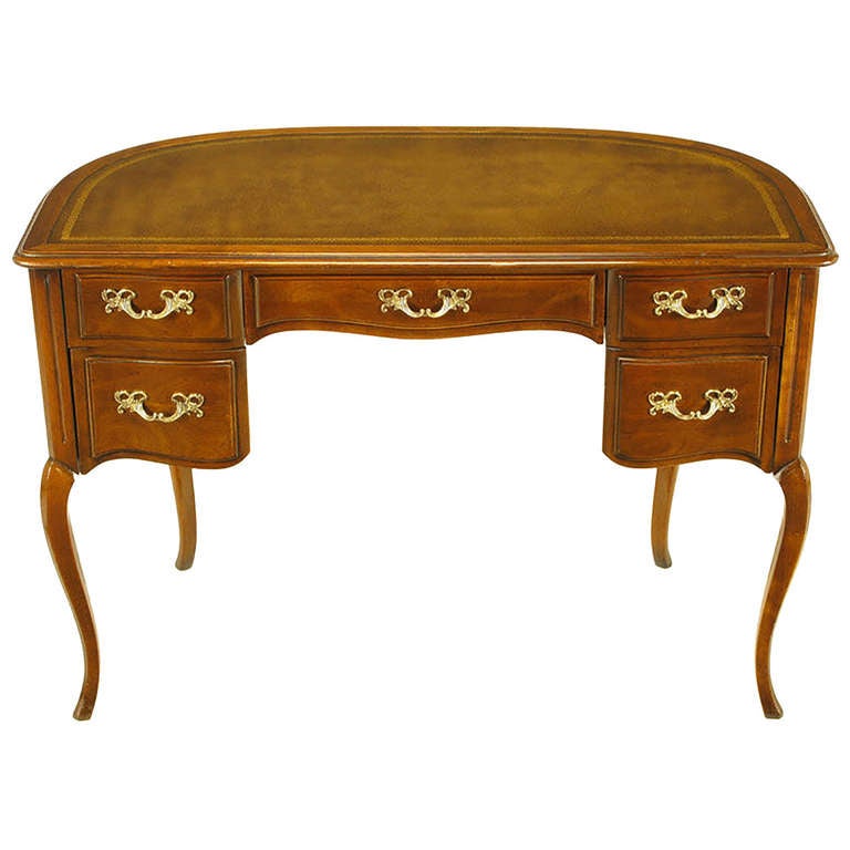 Sligh Walnut Curved Front Desk with Leather Top For Sale