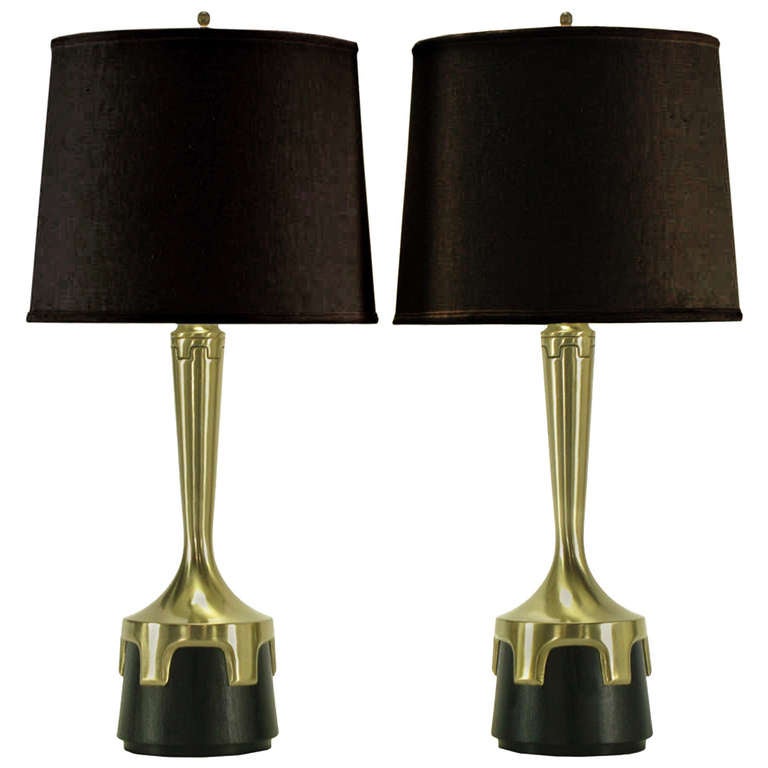 Pair of Frederick Cooper Nickel & Ebonized Walnut Table Lamps