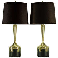 Pair of Frederick Cooper Nickel & Ebonized Walnut Table Lamps