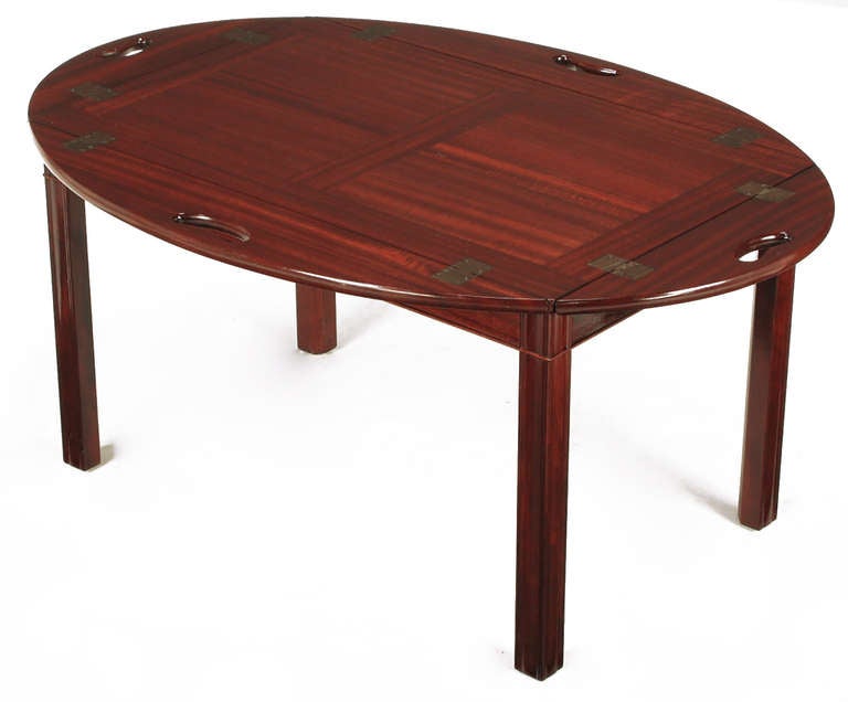 Nathan Margolis Shop Ribbon Mahogany Butler's Tray Table In Excellent Condition In Chicago, IL