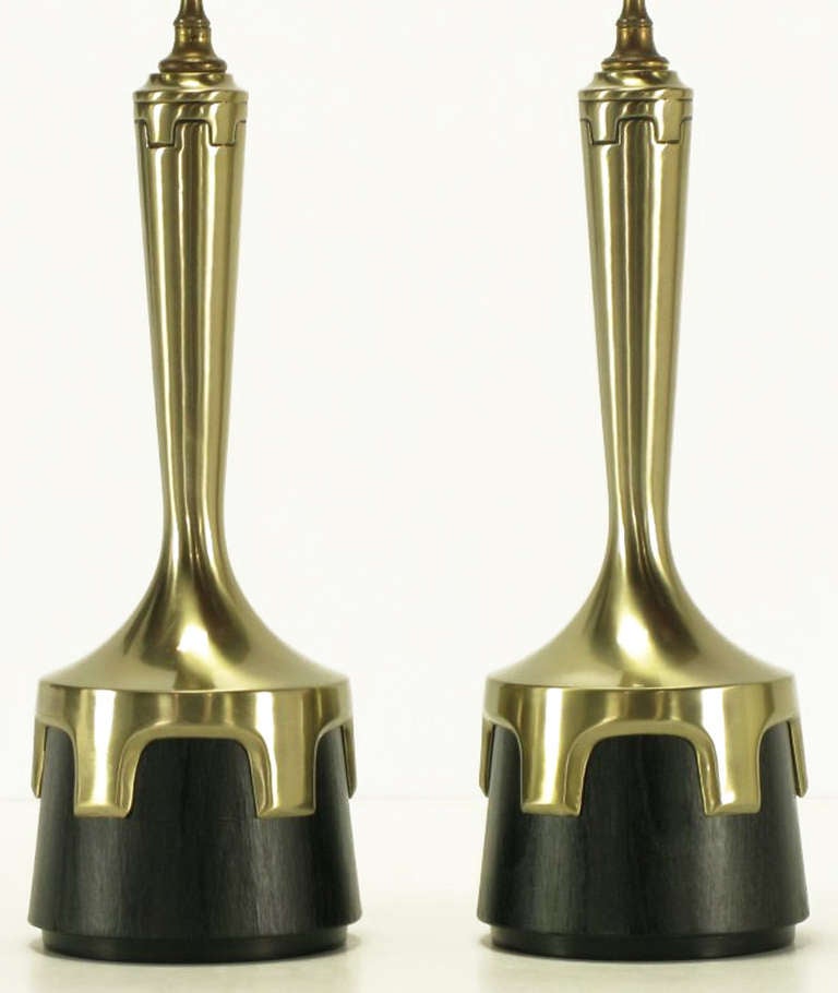 Pair of Frederick Cooper Nickel & Ebonized Walnut Table Lamps In Good Condition In Chicago, IL