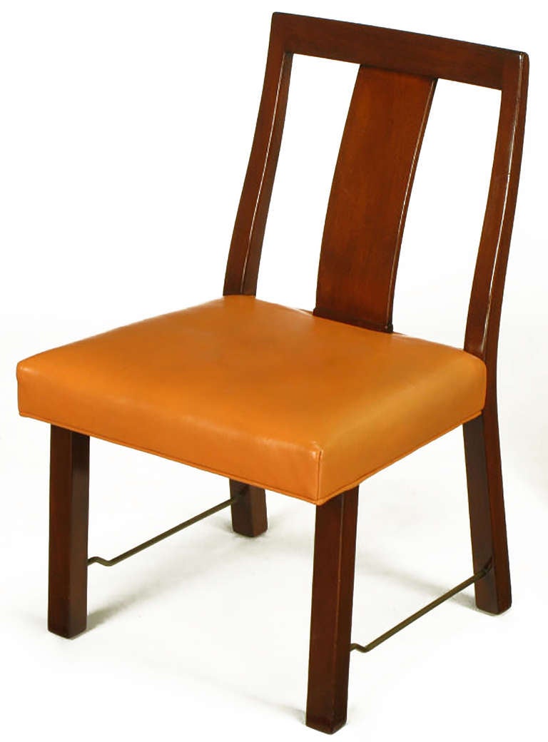 Mid-20th Century Eight Edward Wormley Mahogany, Leather and Brass Dining Chairs For Sale