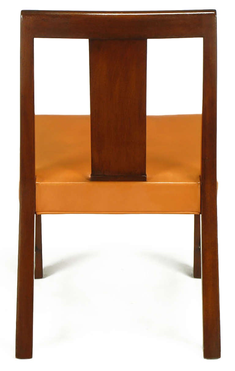 Eight Edward Wormley Mahogany, Leather and Brass Dining Chairs For Sale 2