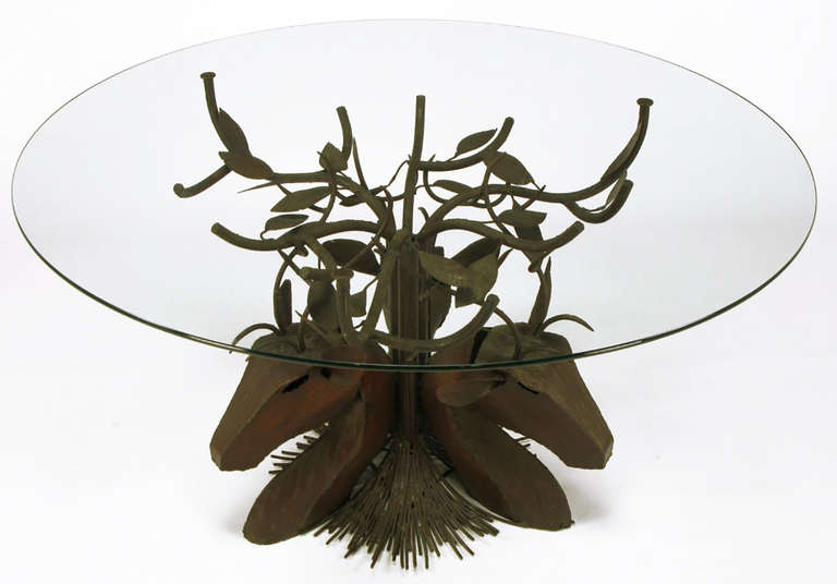 20th Century Studio Steel Sculpture Deer Trio Dining Table For Sale