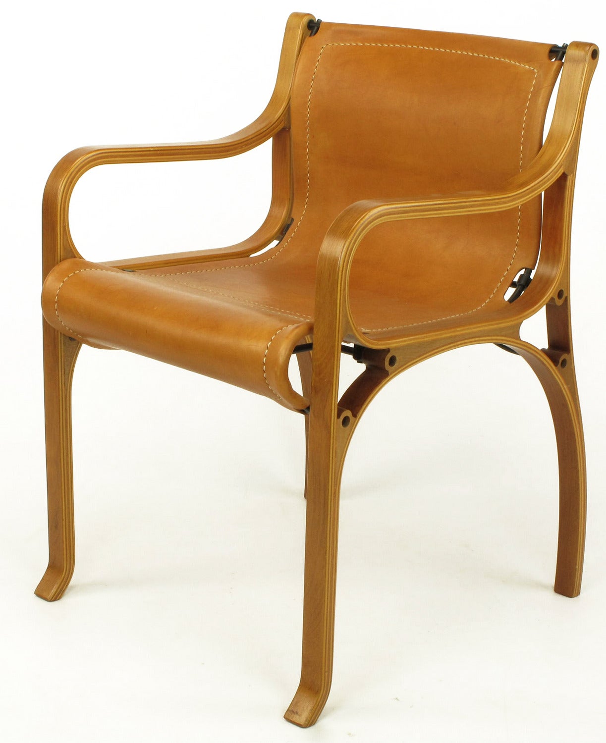 American Four Faux Bentwood Resin and Umber Leather Arm Chairs