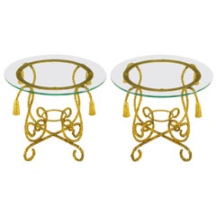 Pair of Italian Gilt Iron Rope Tables with Tassel Ornamentation