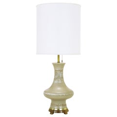 Lightolier Heathered Taupe and Striped Pottery Table Lamp