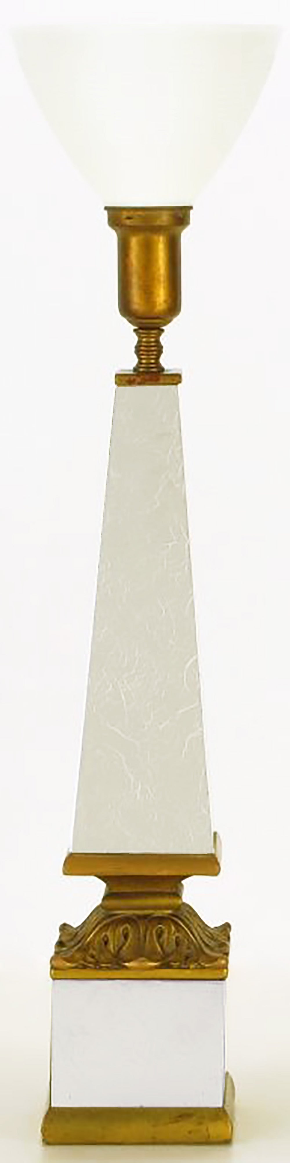 American Pair of Venetian Mirrored Obelisk and Giltwood Table Lamps