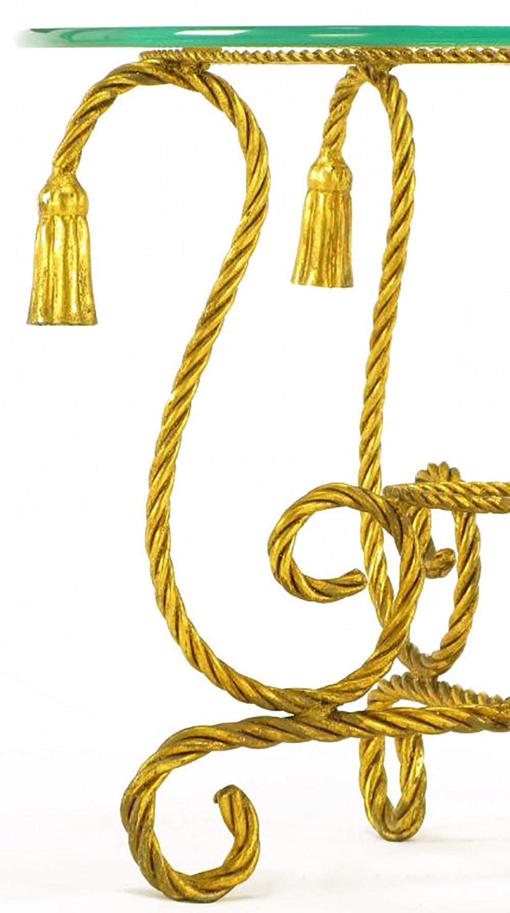 Milieu du XXe siècle Paire de tables italiennes en corde de fer doré avec ornementation de glands en vente