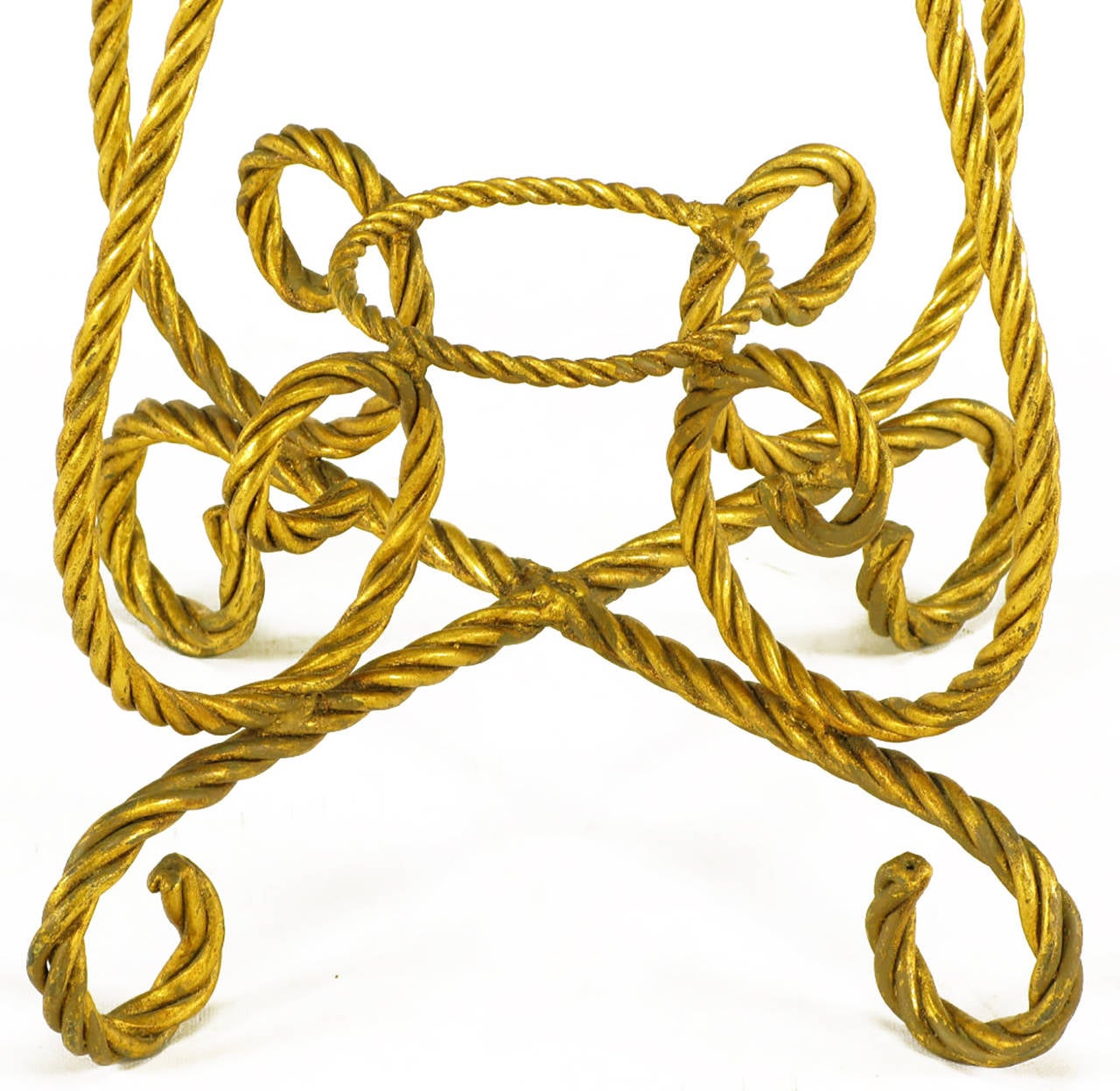 Verre Paire de tables italiennes en corde de fer doré avec ornementation de glands en vente