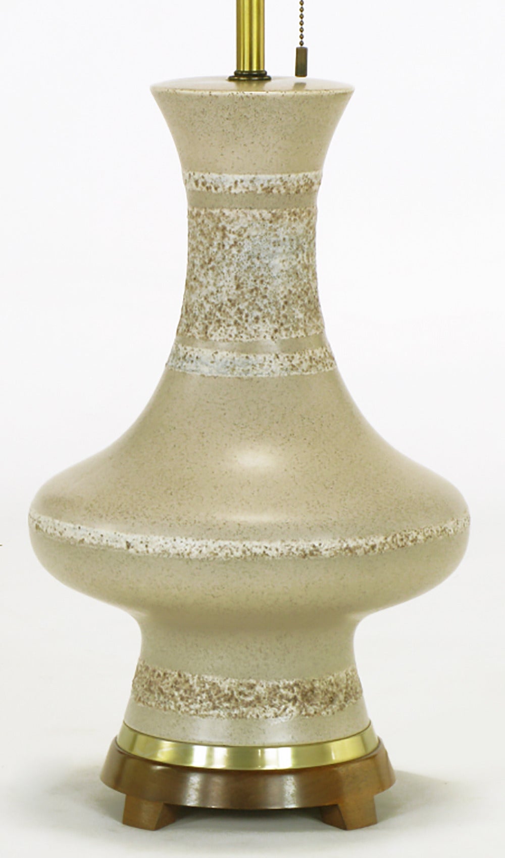 Lightolier, Keramik-Tischlampe mit Streifen und meliertem Braungrau  (amerikanisch) im Angebot