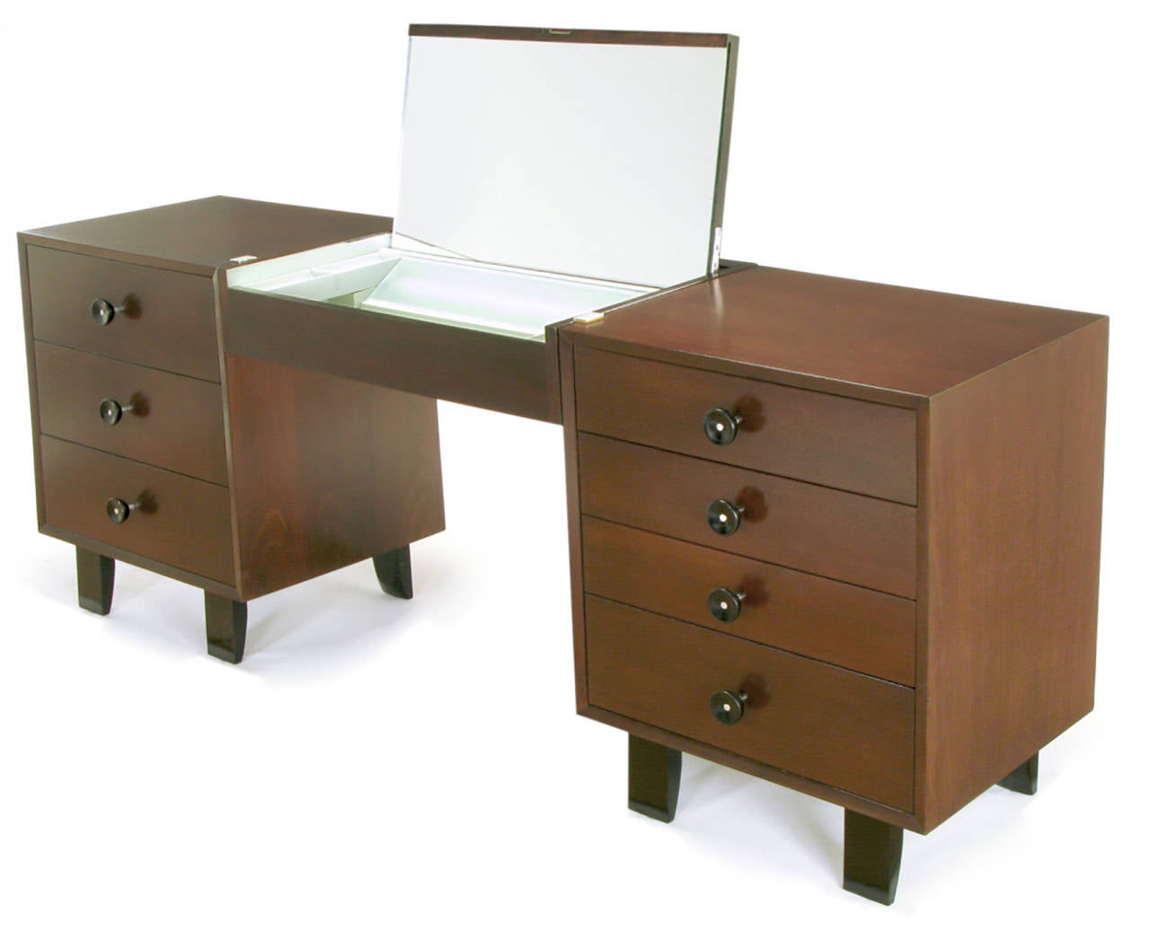 Pair of George Nelson for Herman Miller Walnut Commodes with Vanity Bridge In Excellent Condition In Chicago, IL