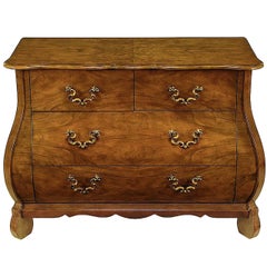 Baker "Collectors Edition" Figured Walnut Bombe Three-Drawer Commode
