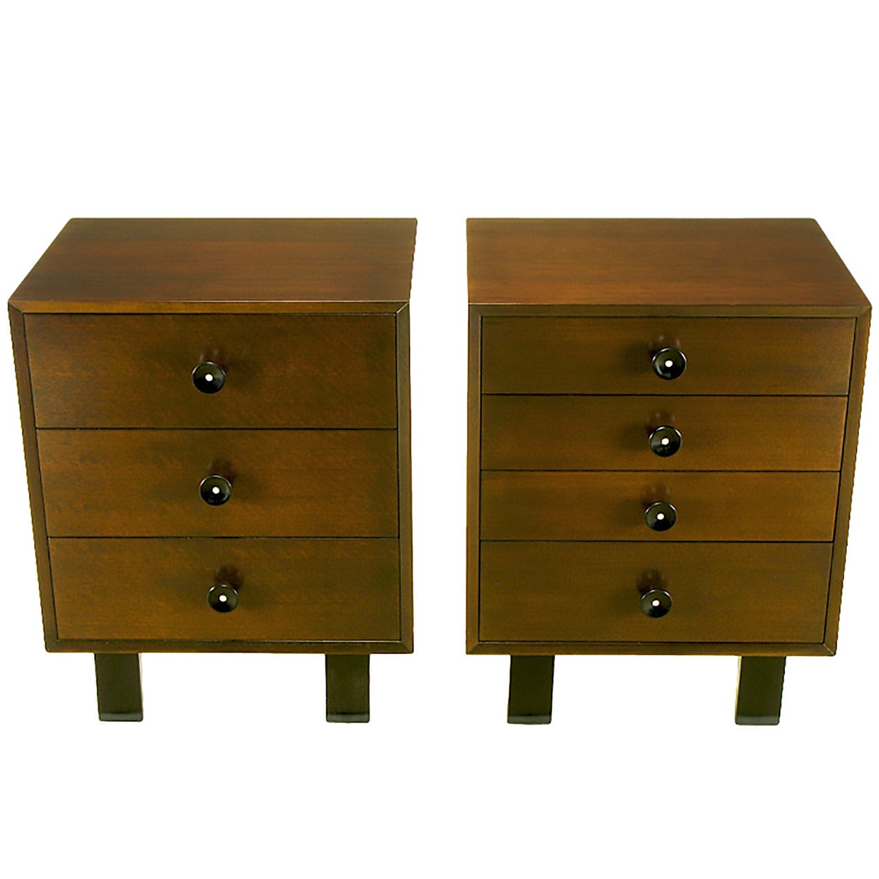Pair of George Nelson for Herman Miller Walnut Commodes with Vanity Bridge