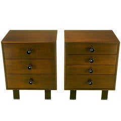 Pair of George Nelson for Herman Miller Walnut Commodes with Vanity Bridge