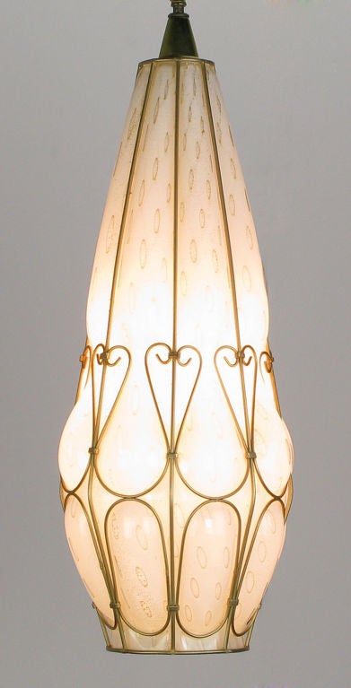 Tall Murano Cordonato D'Oro Opal Bubble Glass Pendant Light