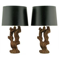 Pair Ceramic Driftwood-Form Table Lamps