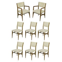 Eight Gio Ponti Walnut Upholstered Dining Chairs