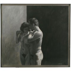 Robert Kinsell 56" x 42"  Charcoal & Gouache Of Nude Couple