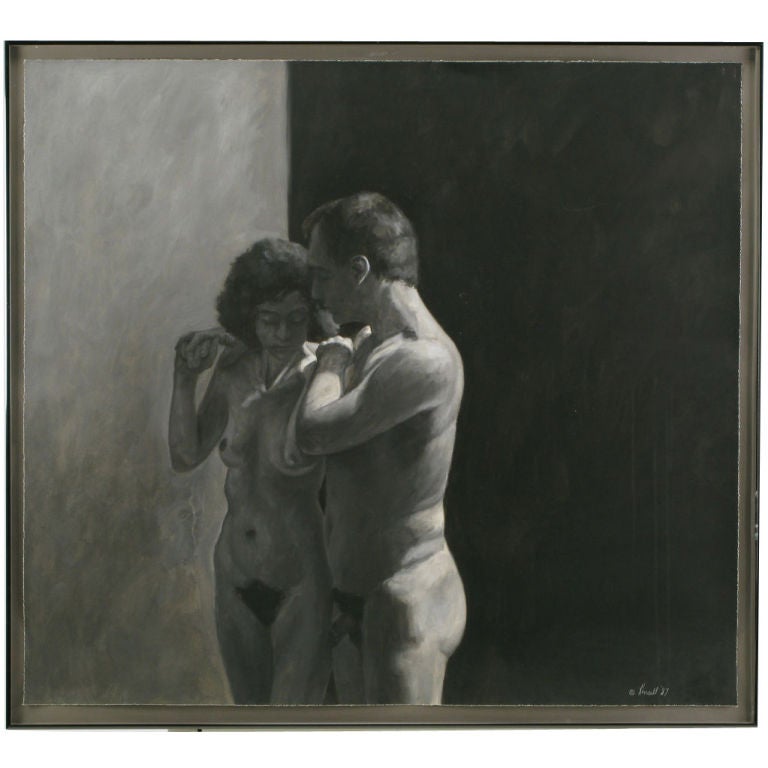Robert Kinsell 56" x 42"  Charcoal 
Gouache Of Nude Couple