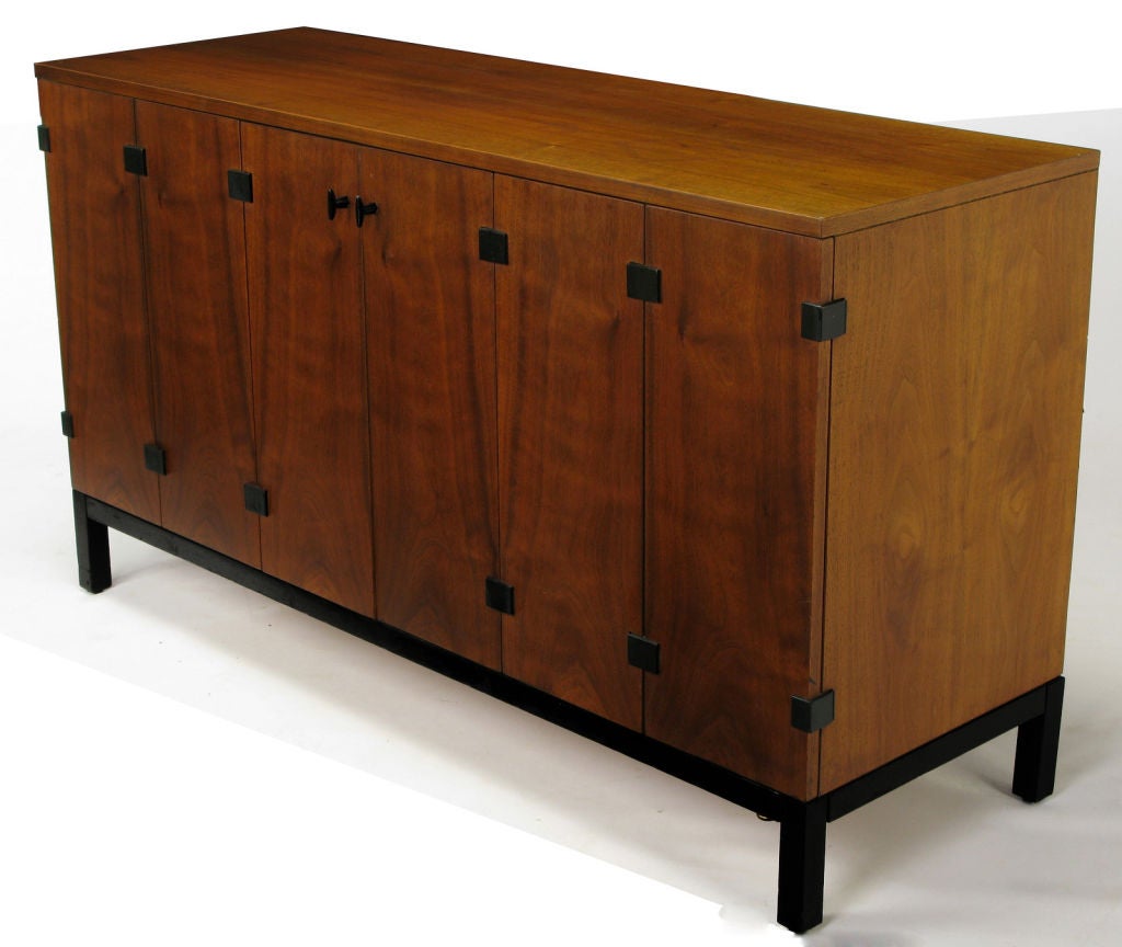 Mid-20th Century Milo Baughman Walnut & Black Lacquer Tri-Fold Door Sideboard